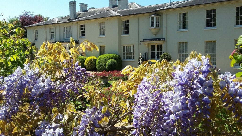 congham hall hotel grounds surrounded by wisteria